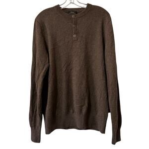 Quince Women Size Large Mongolian Cashmere Crewneck Sweater Henley Brown Luxury‎